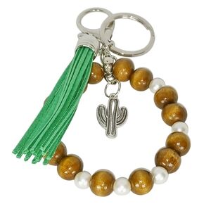 Bag / Key Charm with Cactus Charm Green Tassel Key Clip Key Ring Wristlet Y2K